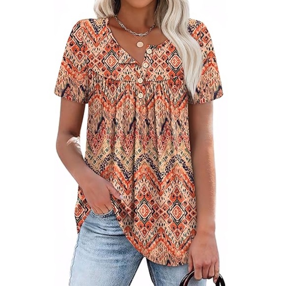 Trendy Orange Patterned Women's Top - Picture 4 of 4
